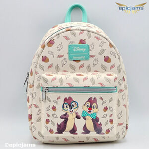 Loungefly Disney Chip 'N' Dale Acorn Dapper Leaves White Mini Backpack Bag New